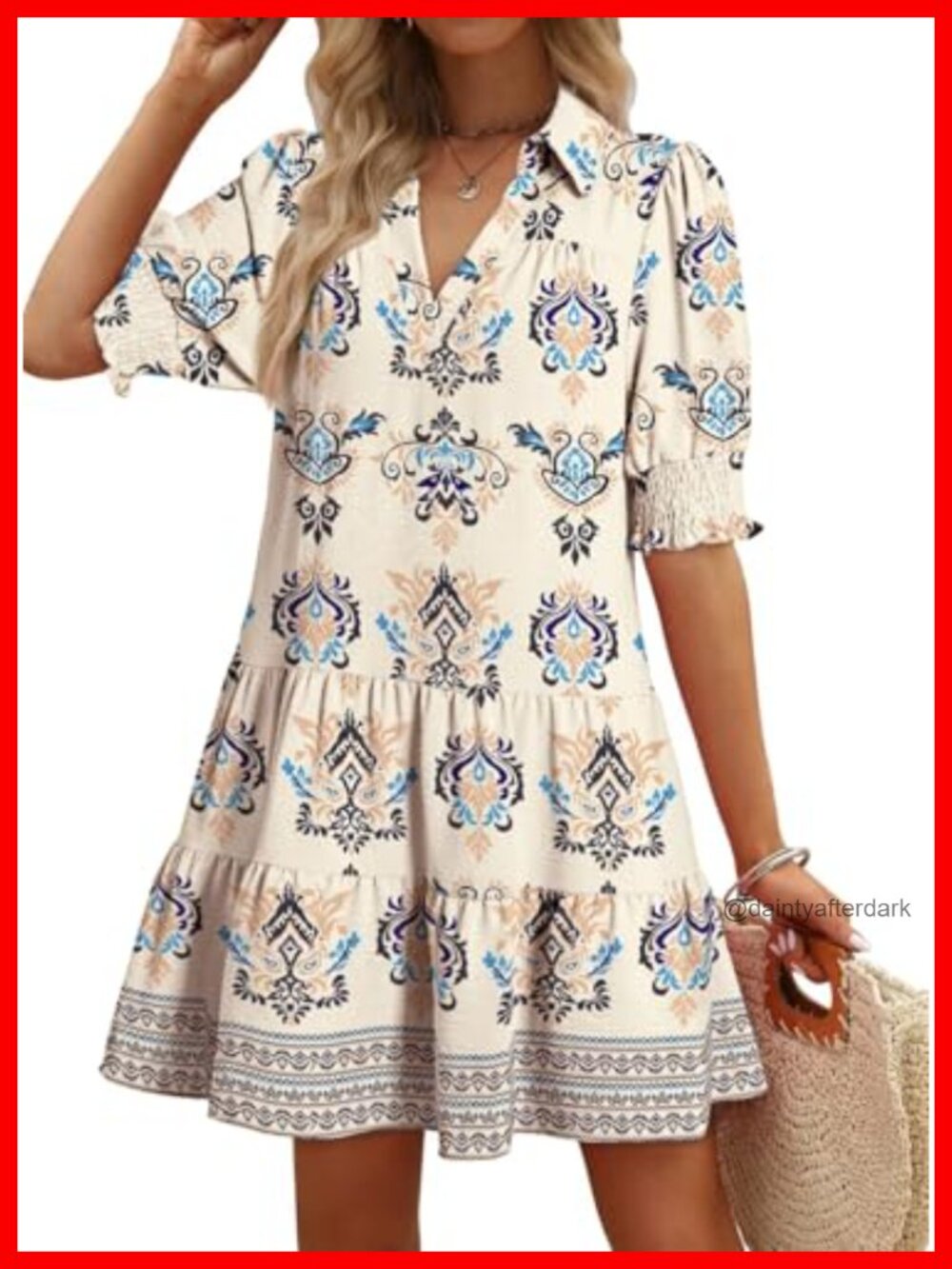 Dokotoo Casual Midi Dress Collared Pleated A-Line Short Sleeve Summer